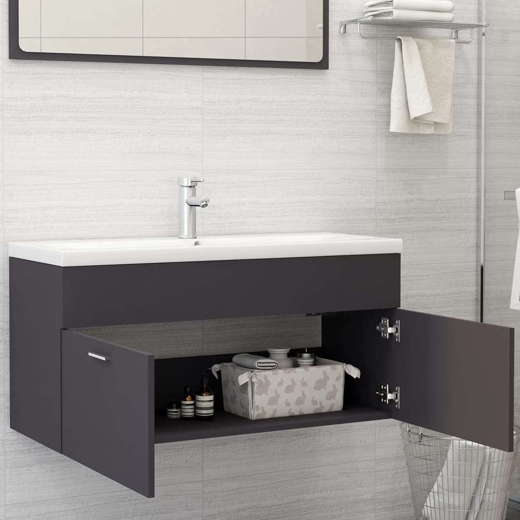 Washbasin Cabinet Grey 100x38.5x46 cm Wood Material