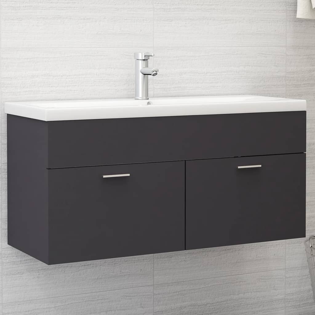 Washbasin Cabinet Grey 100x38.5x46 cm Wood Material