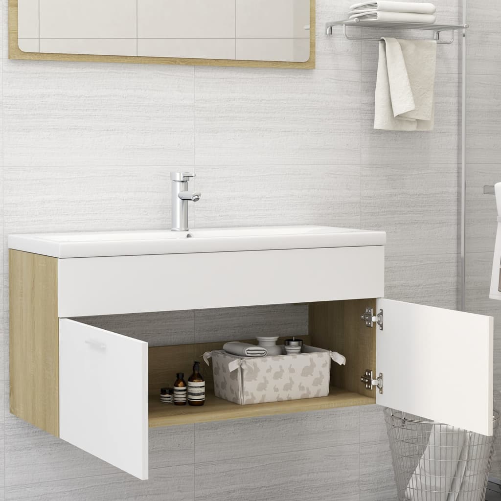 Washbasin Cabinet White Sonoma Oak 100x38.5x46 cm