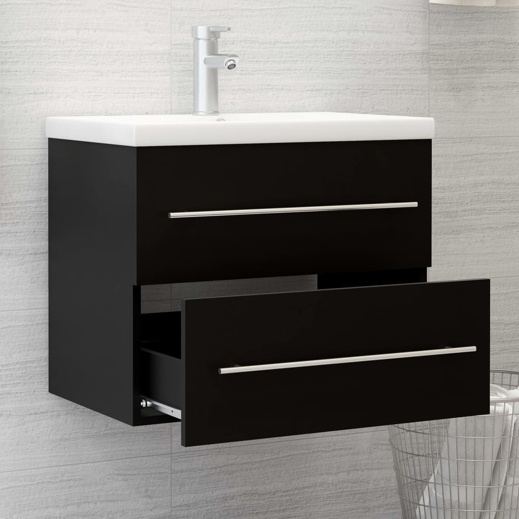 Washbasin Cabinet Black 60x38.5x48 cm Wood Material