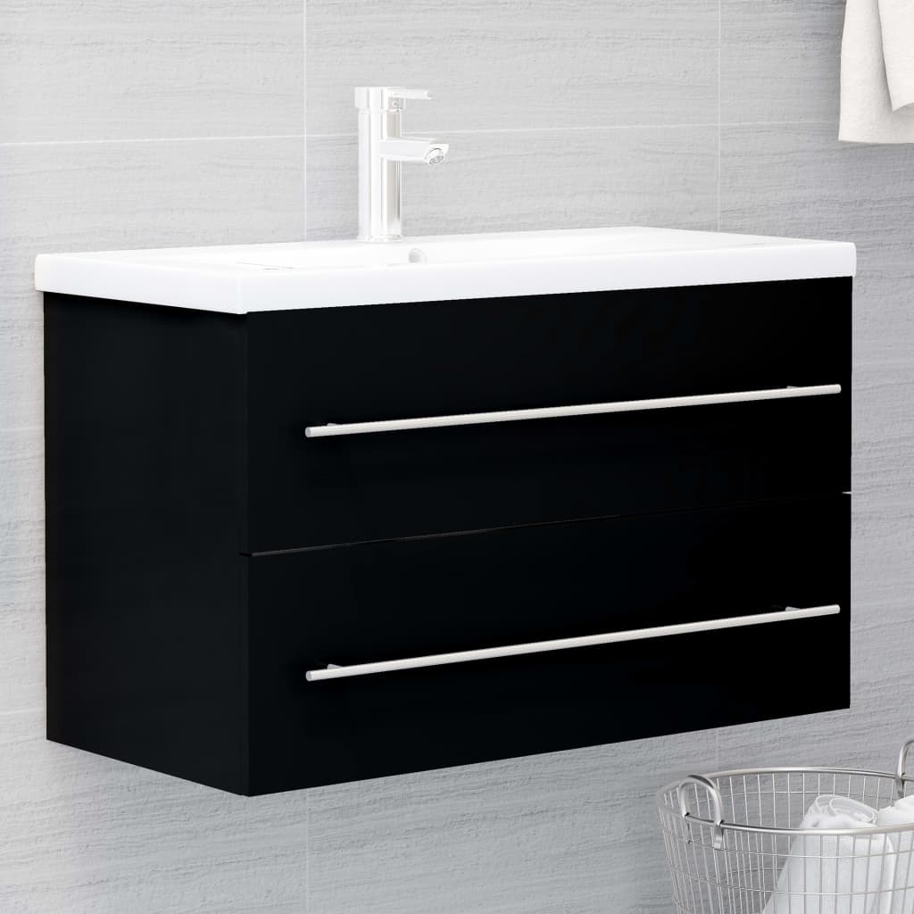 Washbasin Cabinet Black 80x38.5x48 cm Wood Material