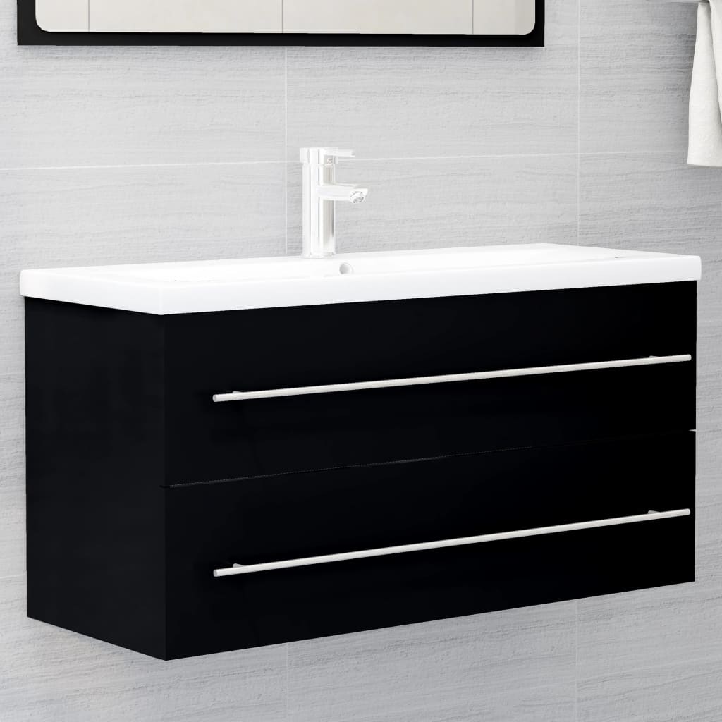 Washbasin Cabinet Black 100x38.5x48 cm Wood Material