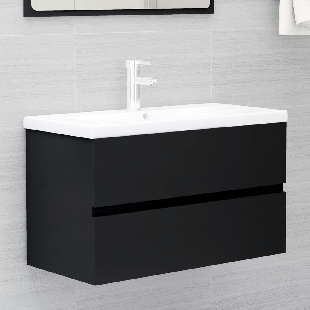 Washbasin Cabinet Black 80x38.5x45 cm Wood Material