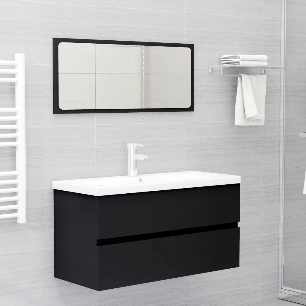 Washbasin Cabinet Black 90x38.5x45 cm Wood Material