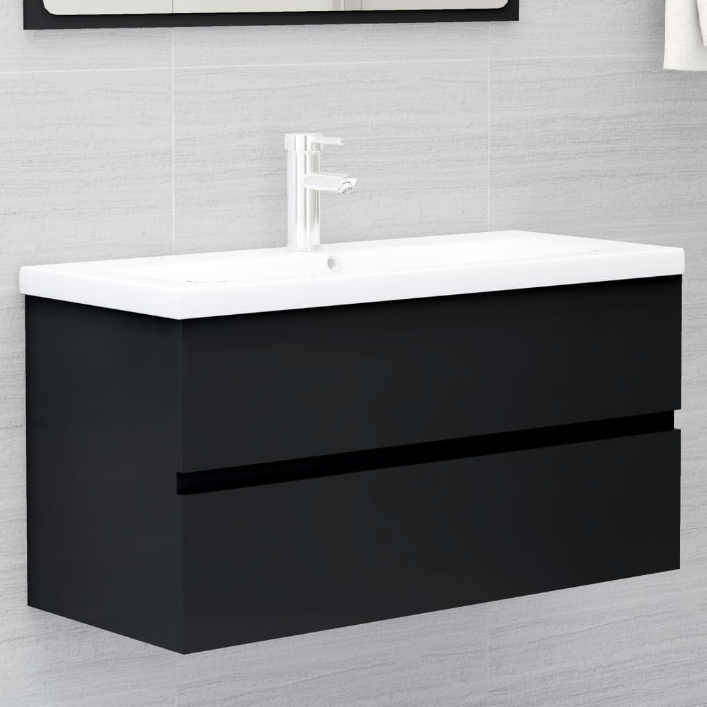 Washbasin Cabinet Black 90x38.5x45 cm Wood Material