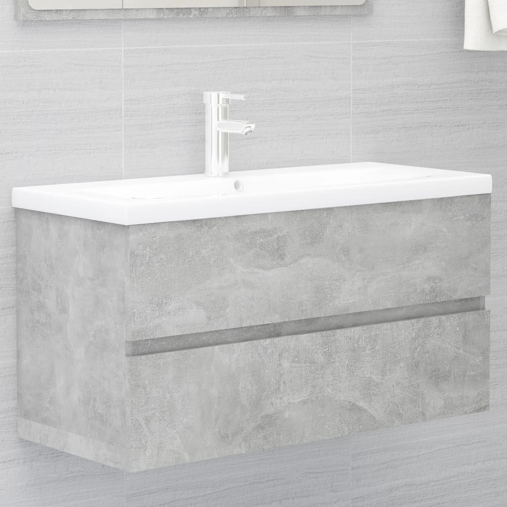 Washbasin base cabinet concrete grey 90x38.5x45 cm wood material