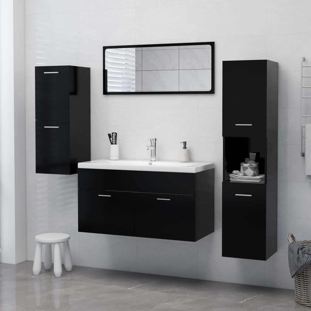 Bathroom Cabinet Black 30x30x80 cm Wood Material