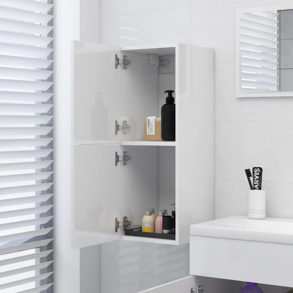 Bathroom Cabinet High Gloss White 30x30x80 cm Wood Material