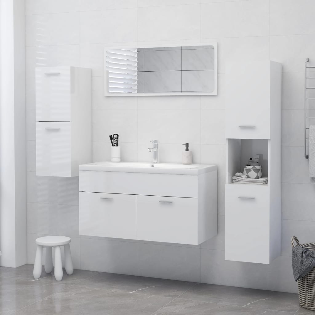 Bathroom Cabinet High Gloss White 30x30x80 cm Wood Material