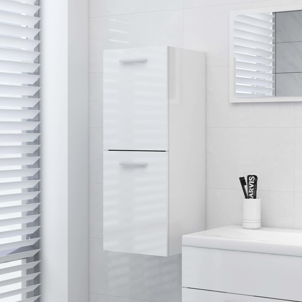 Bathroom Cabinet High Gloss White 30x30x80 cm Wood Material