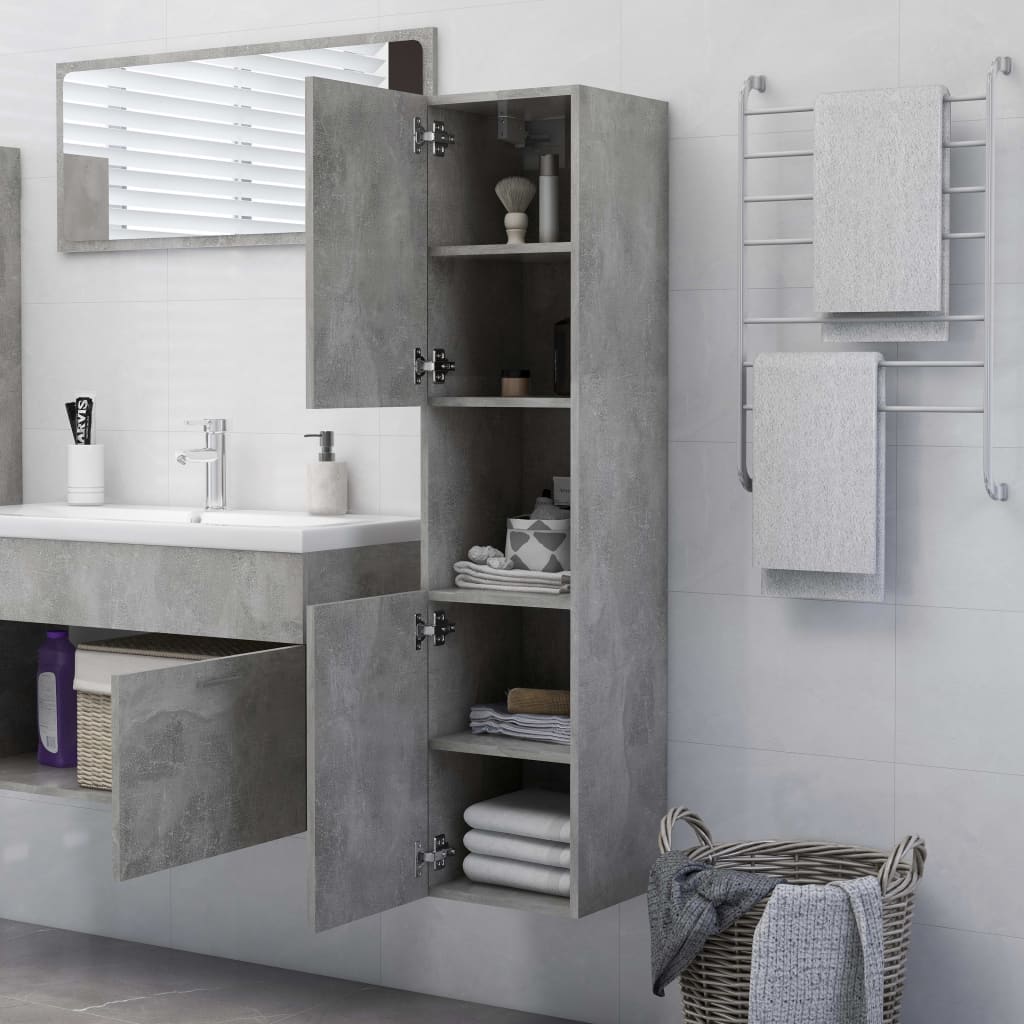 Bathroom Cabinet Concrete Grey 30x30x130 cm Wood Material