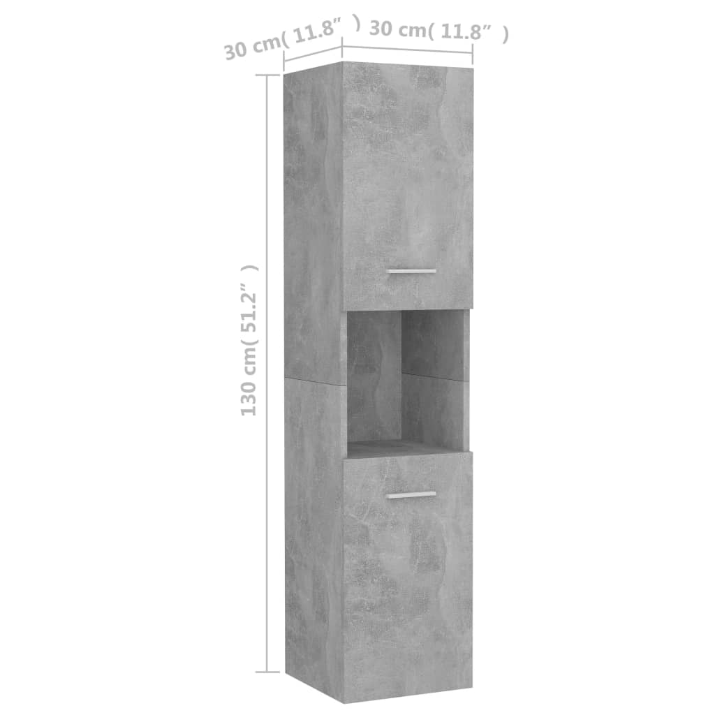 Bathroom Cabinet Concrete Grey 30x30x130 cm Wood Material