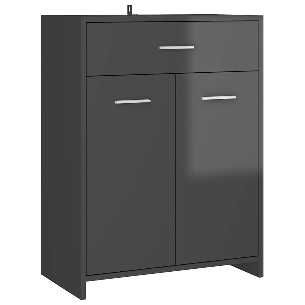 Bathroom Cabinet High Gloss Grey 60x33x80 cm Wood Material