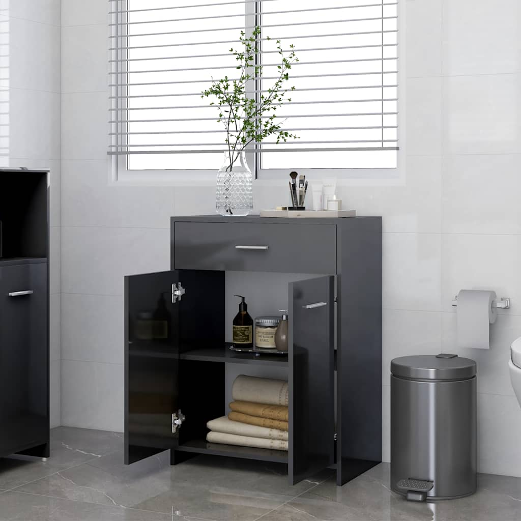 Bathroom Cabinet High Gloss Grey 60x33x80 cm Wood Material