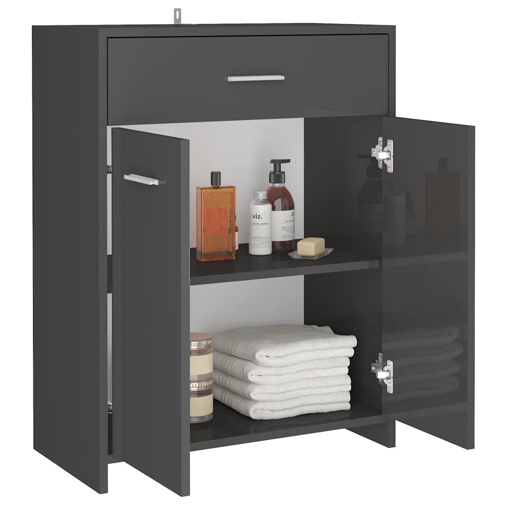 Bathroom Cabinet High Gloss Grey 60x33x80 cm Wood Material