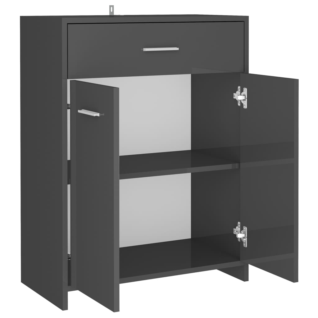 Bathroom Cabinet High Gloss Grey 60x33x80 cm Wood Material