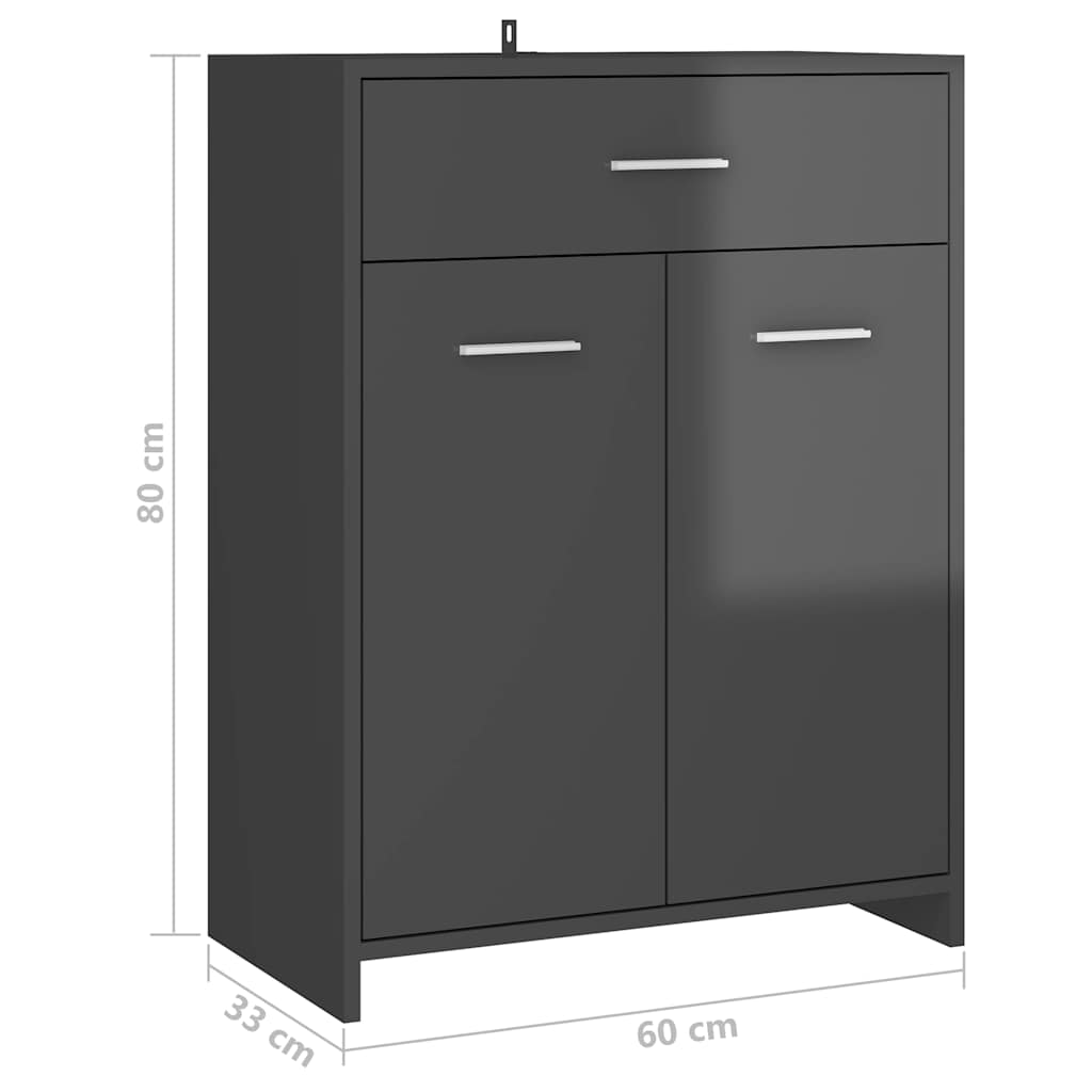 Bathroom Cabinet High Gloss Grey 60x33x80 cm Wood Material