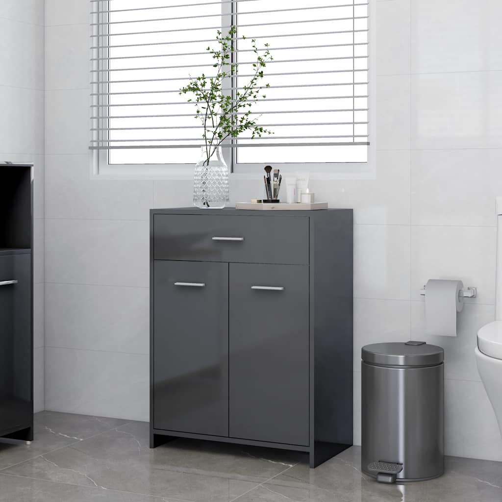 Bathroom Cabinet High Gloss Grey 60x33x80 cm Wood Material