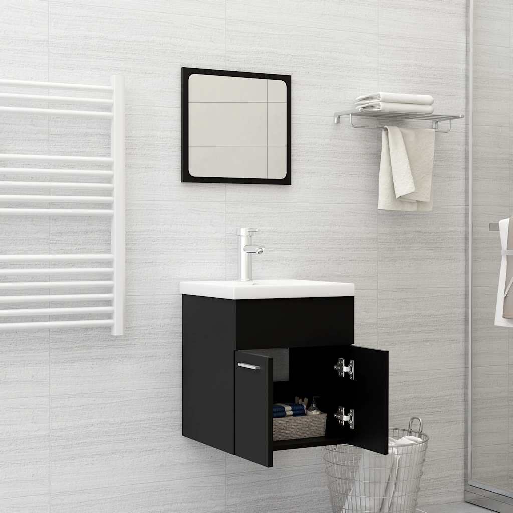 2-piece bathroom furniture set black wood material