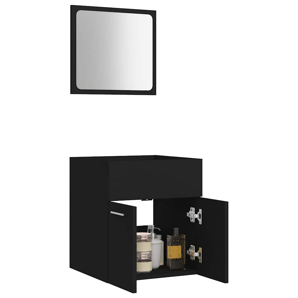 2-piece bathroom furniture set black wood material