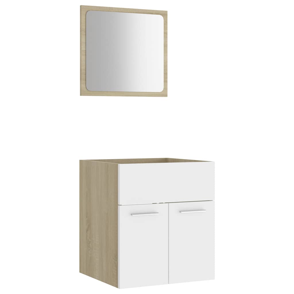 2-piece bathroom furniture set white and Sonoma oak wood material