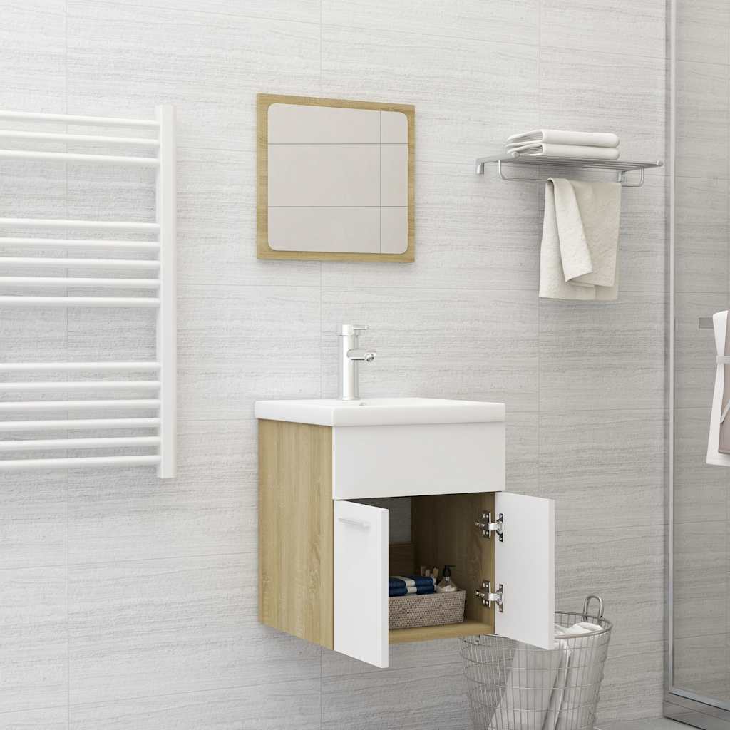 2-piece bathroom furniture set white and Sonoma oak wood material