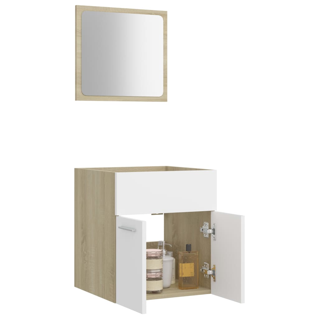 2-piece bathroom furniture set white and Sonoma oak wood material