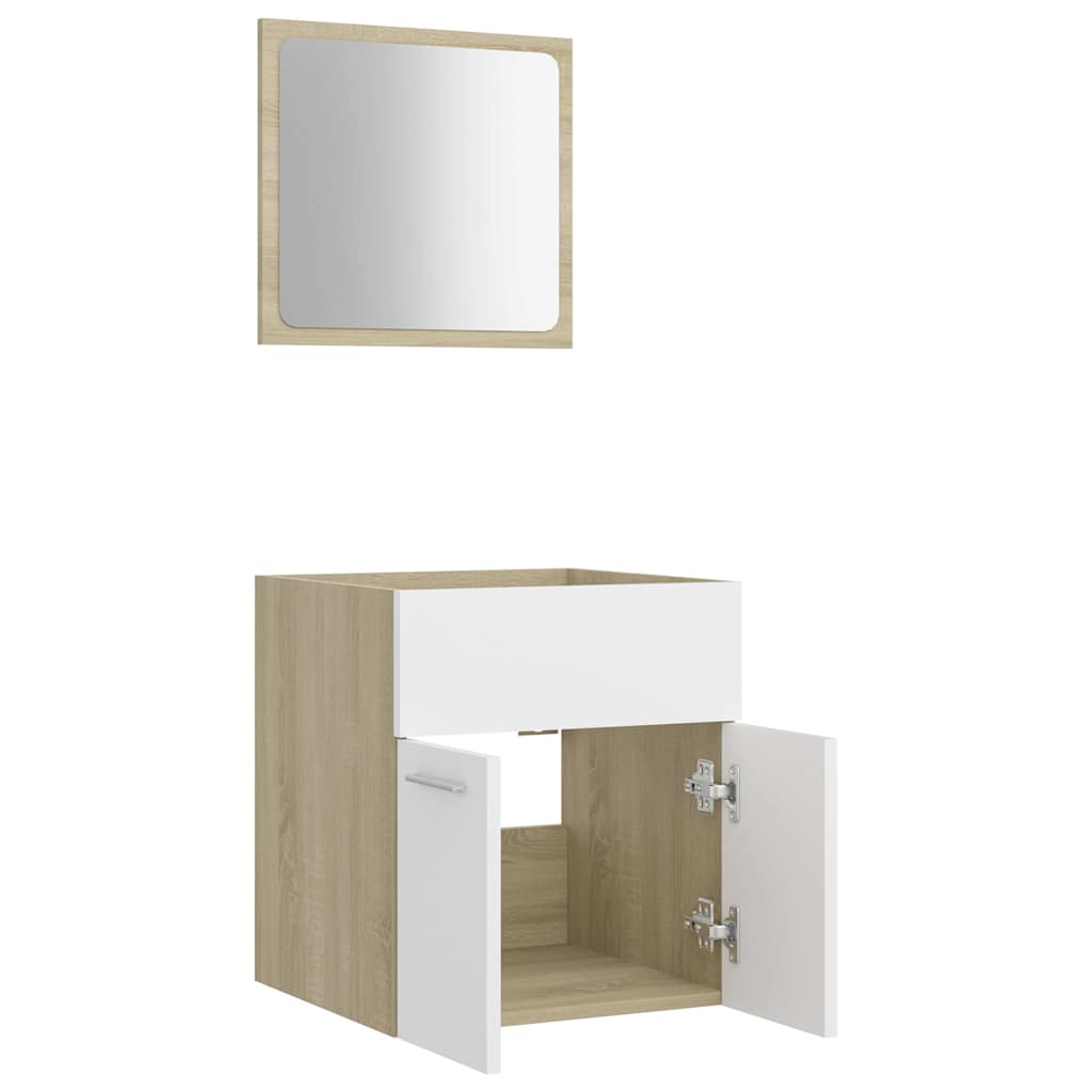 2-piece bathroom furniture set white and Sonoma oak wood material