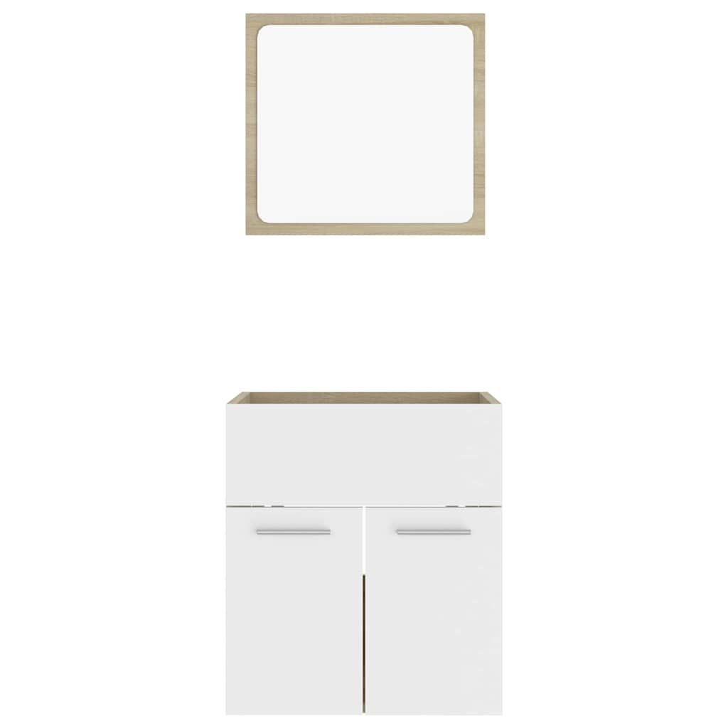 2-piece bathroom furniture set white and Sonoma oak wood material