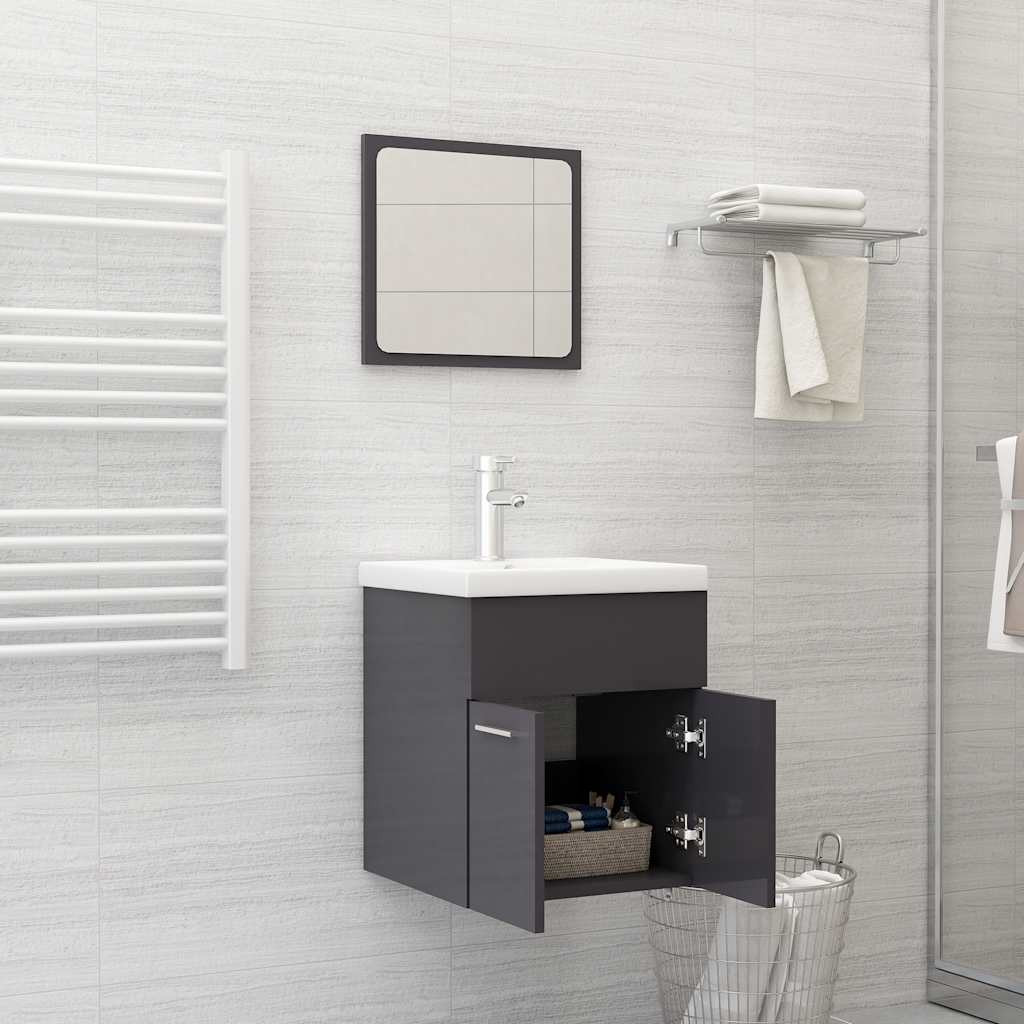 2-piece bathroom furniture set high-gloss gray wood material