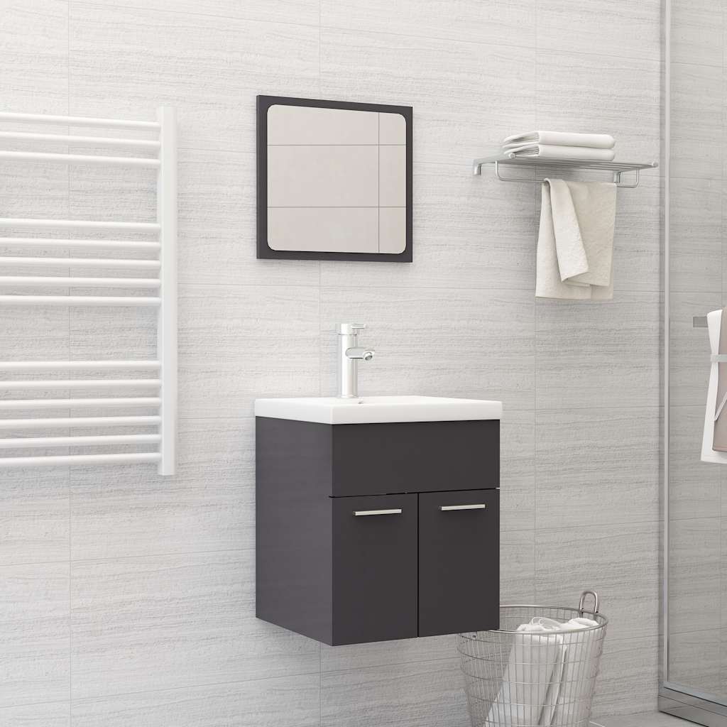 2-piece bathroom furniture set high-gloss gray wood material