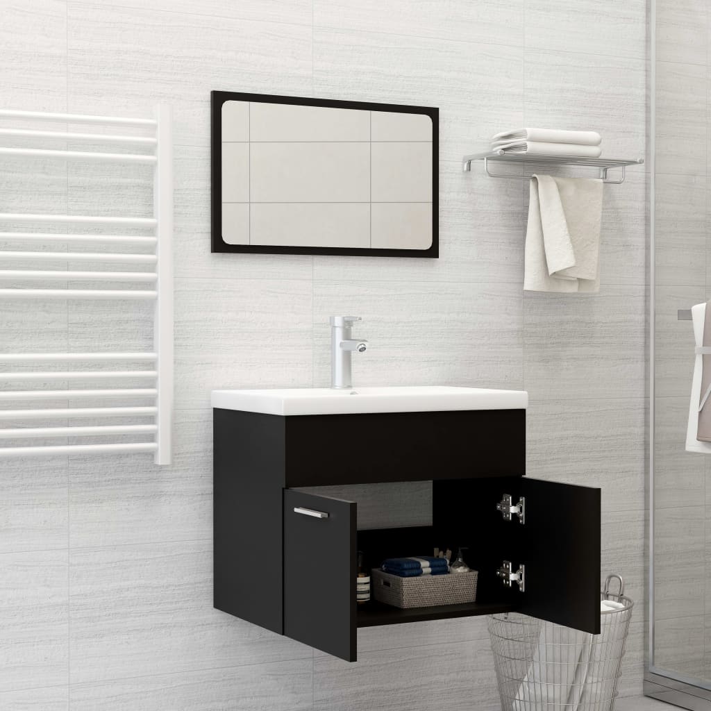 2-piece bathroom furniture set black wood material