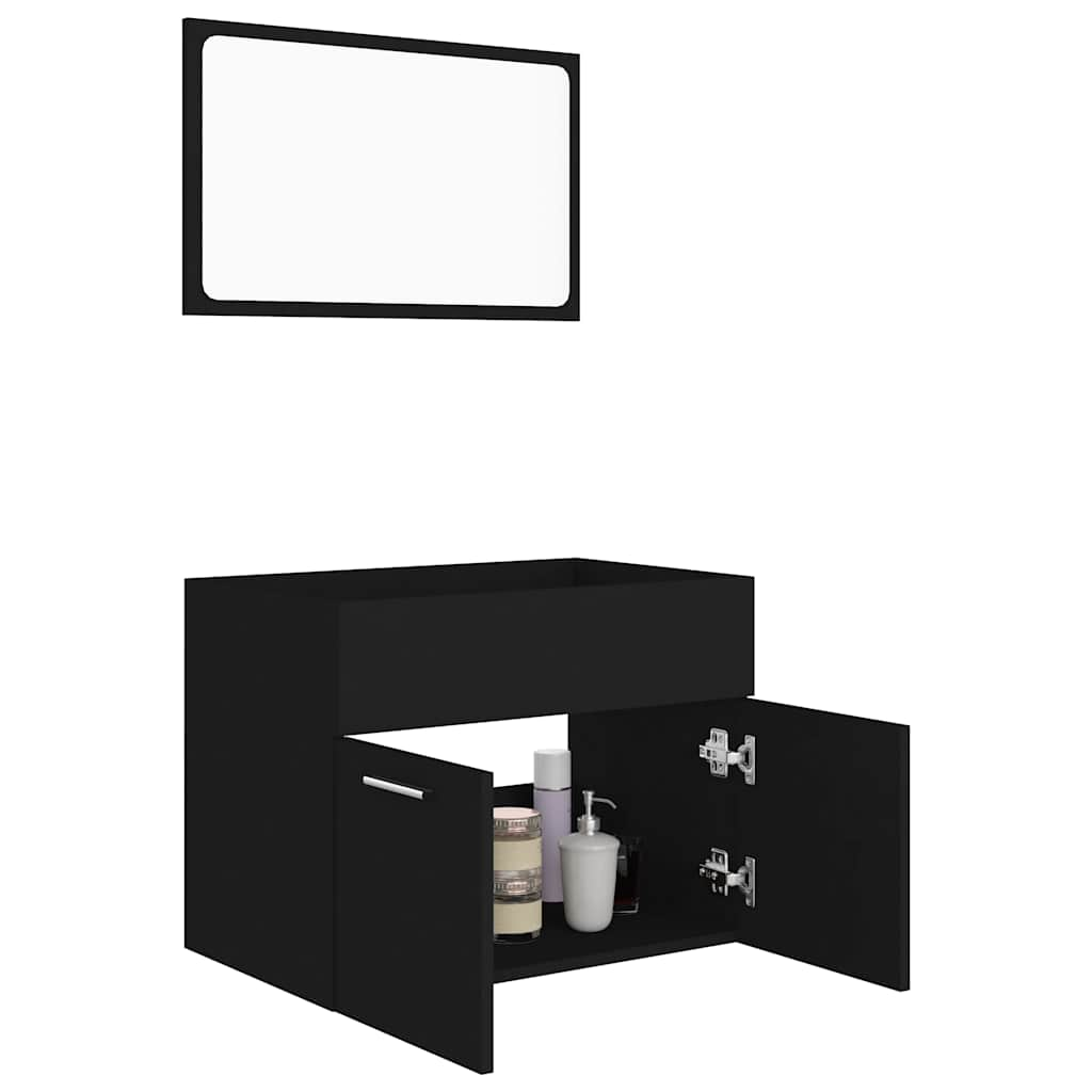 2-piece bathroom furniture set black wood material