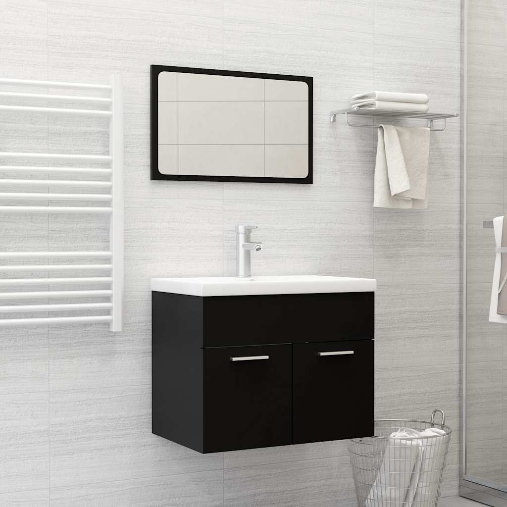 2-piece bathroom furniture set black wood material