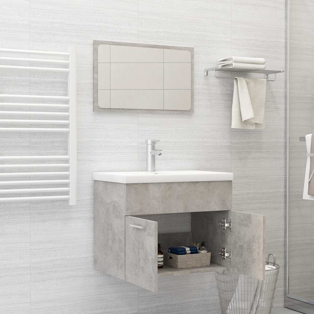 2-piece bathroom furniture set concrete gray wood material