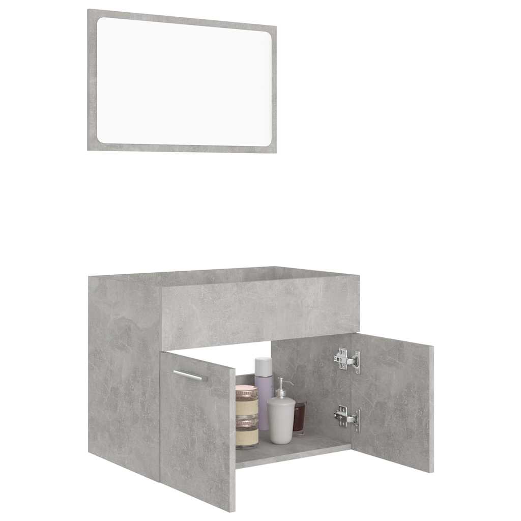 2-piece bathroom furniture set concrete gray wood material