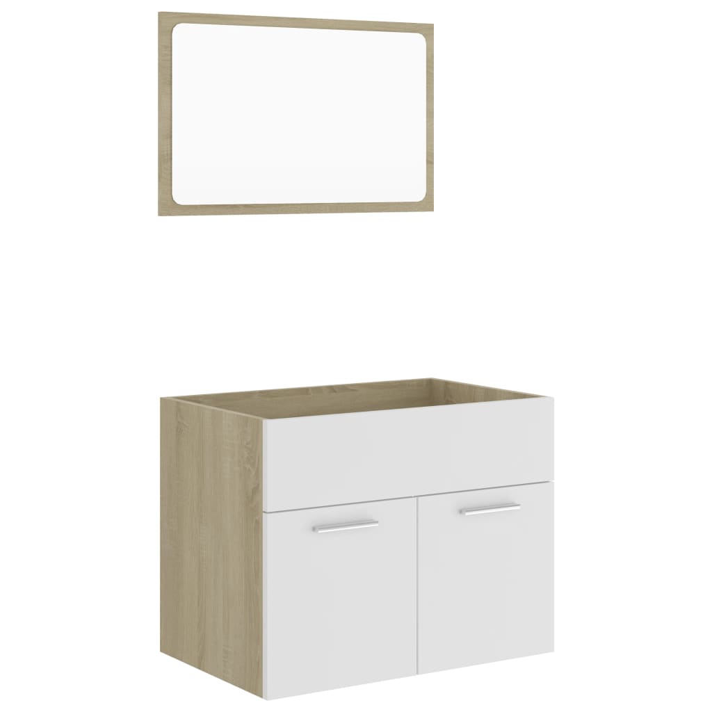 2-piece bathroom furniture set white and Sonoma oak wood material