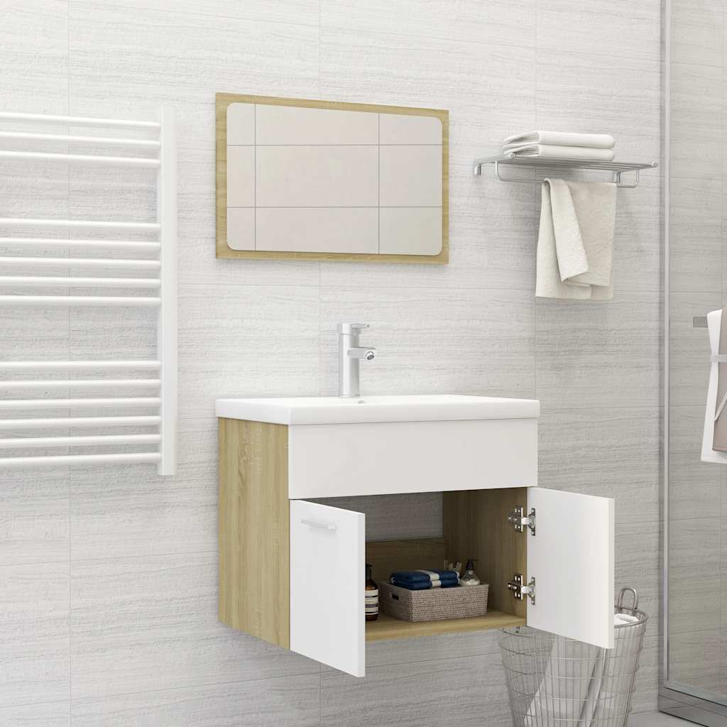 2-piece bathroom furniture set white and Sonoma oak wood material