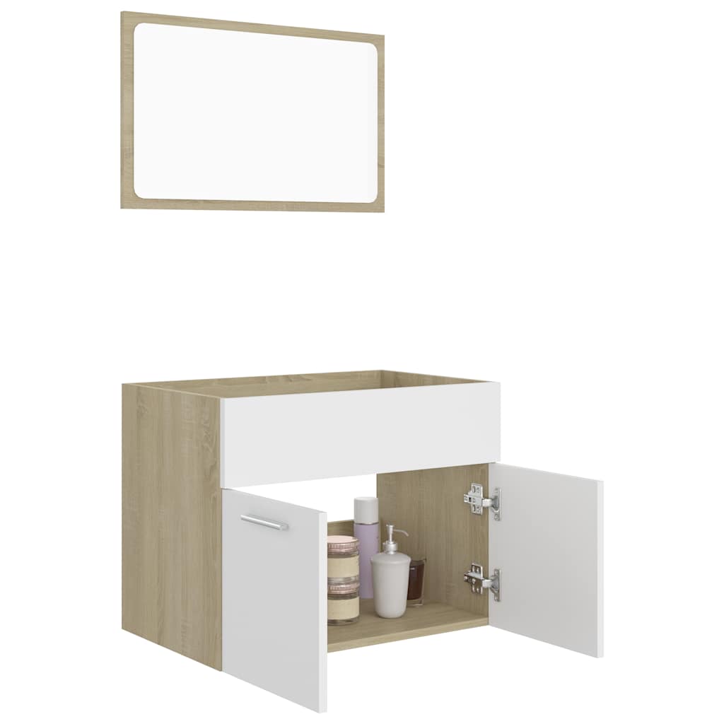 2-piece bathroom furniture set white and Sonoma oak wood material