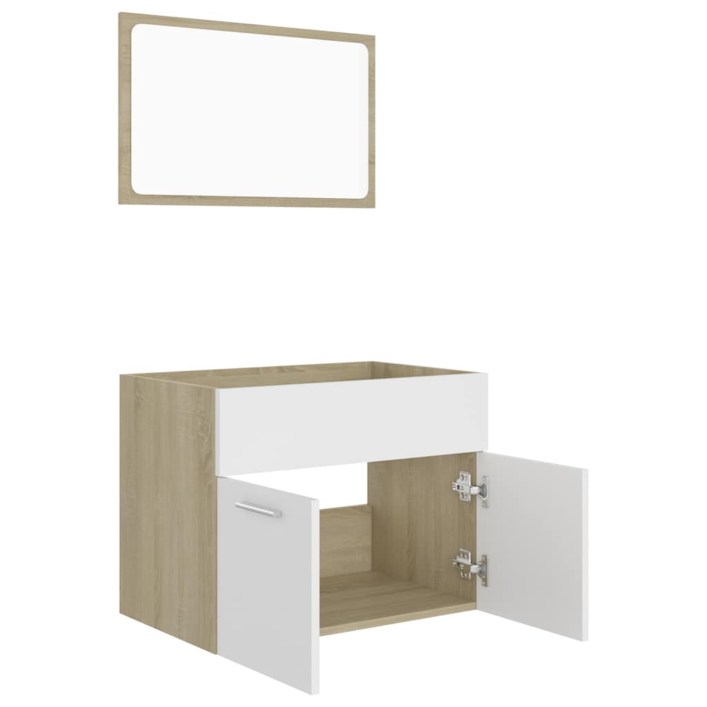 2-piece bathroom furniture set white and Sonoma oak wood material