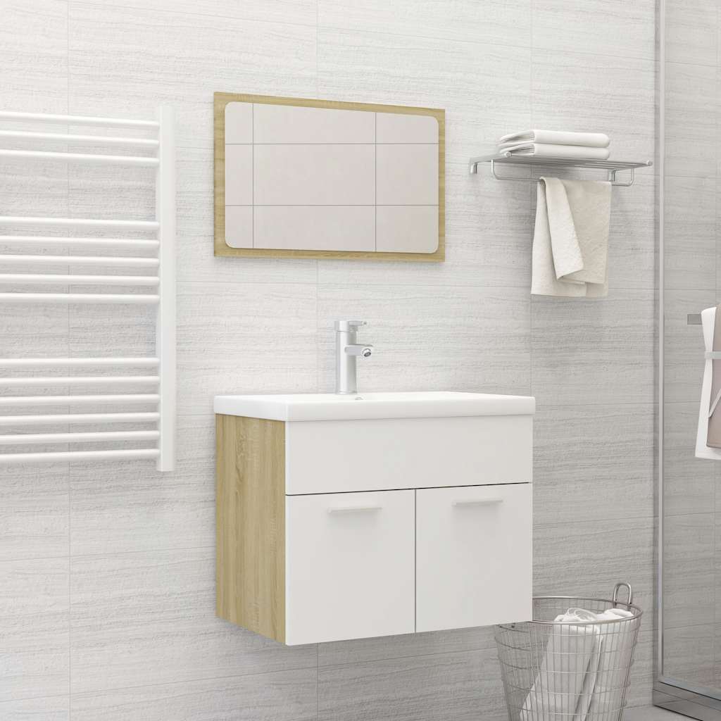 2-piece bathroom furniture set white and Sonoma oak wood material