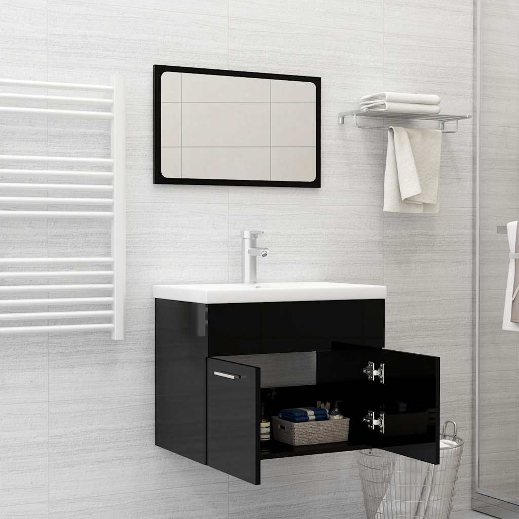 2-piece bathroom furniture set high-gloss black wood material