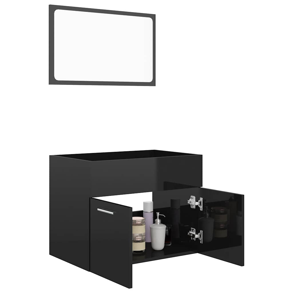 2-piece bathroom furniture set high-gloss black wood material