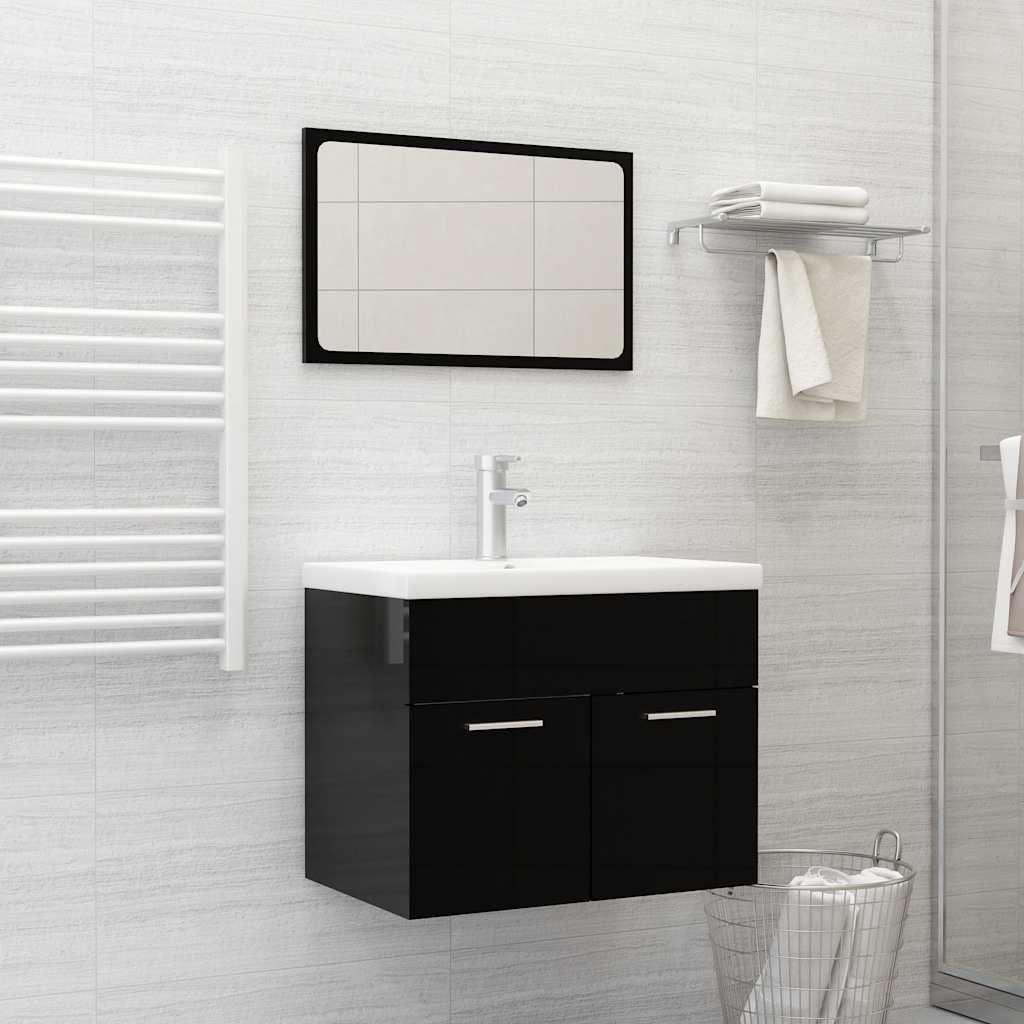 2-piece bathroom furniture set high-gloss black wood material