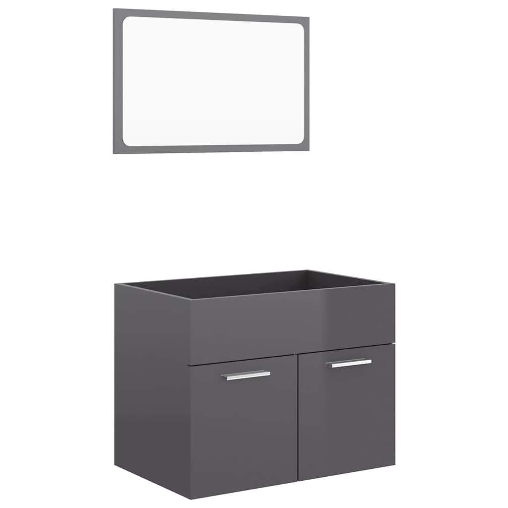 2-piece bathroom furniture set high-gloss gray wood material