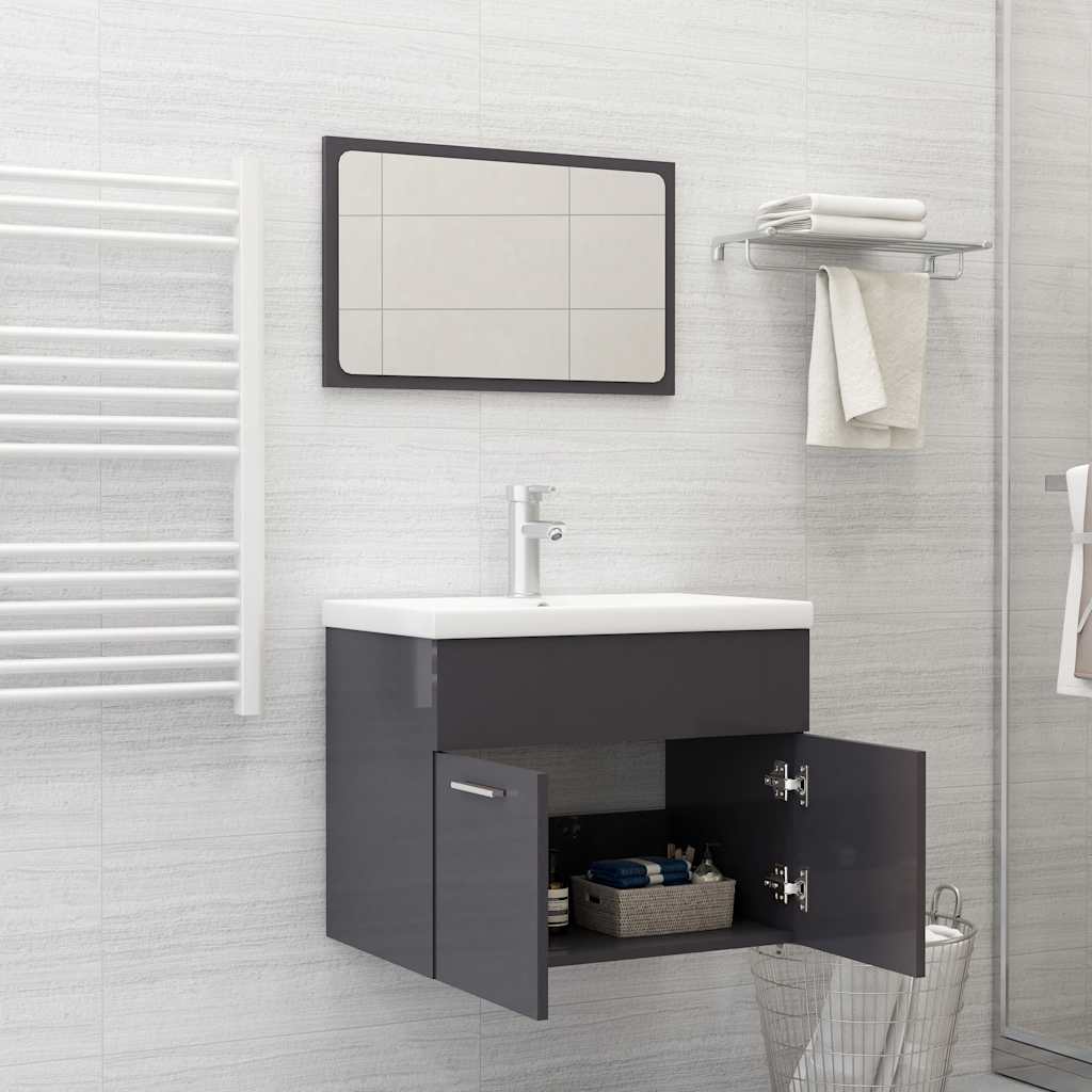 2-piece bathroom furniture set high-gloss gray wood material