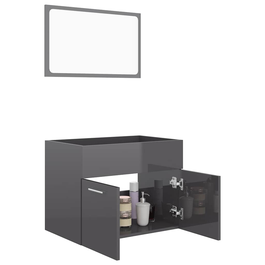 2-piece bathroom furniture set high-gloss gray wood material