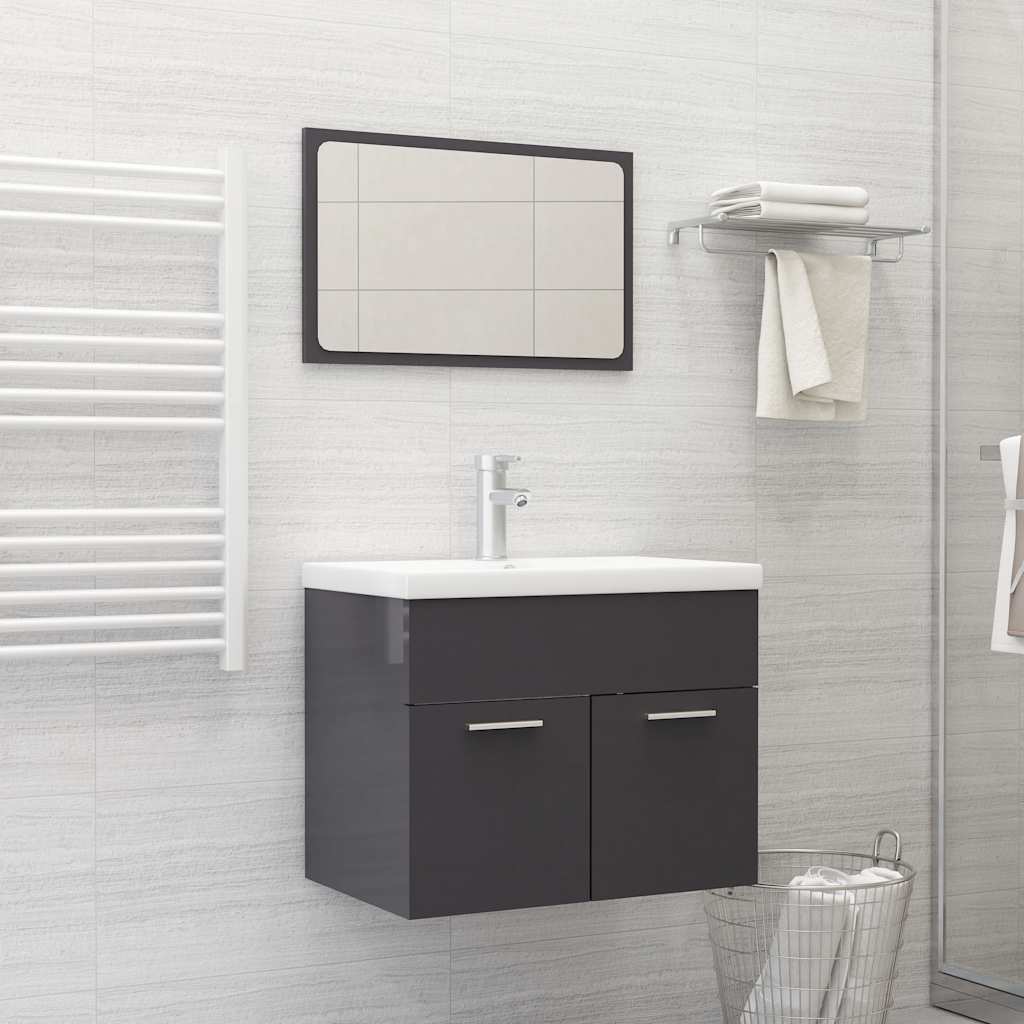 2-piece bathroom furniture set high-gloss gray wood material