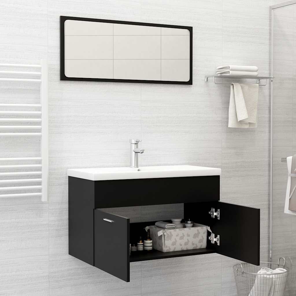 2-piece bathroom furniture set black wood material