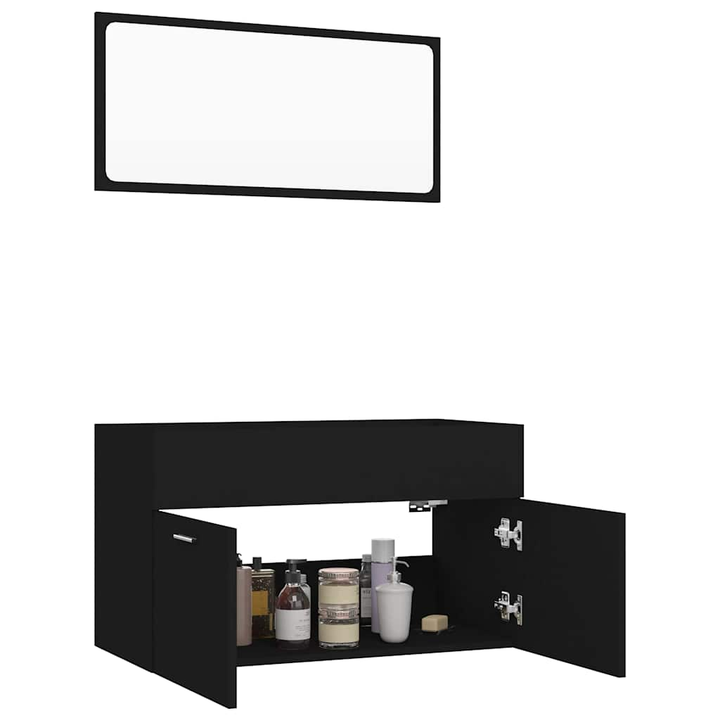 2-piece bathroom furniture set black wood material